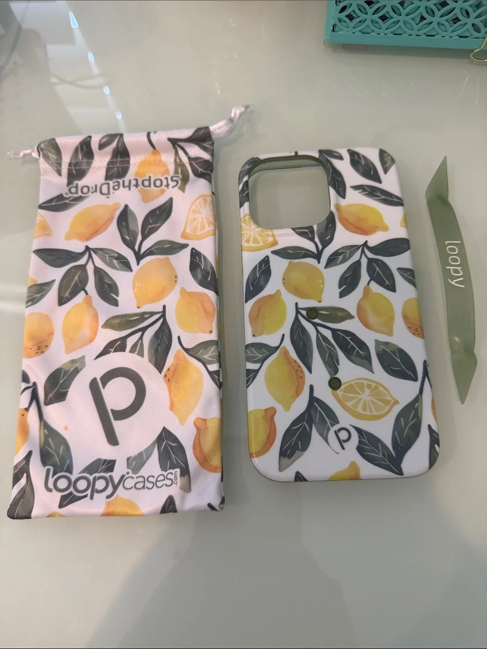 Loopy iPhone 14 Pro Max Case Lemon Pattern Phone Case - White, Yellow & Green